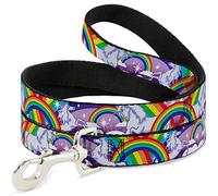 Buckle-Down Correa para Mascotas, Correa para Perro, Unicornios en Arco Iris Brillante, Morado, 6 pies de Largo, 0.5 Pulgadas de Ancho