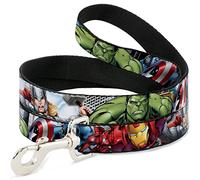 Buckle-Down Correa para Mascotas, Marvel Avengers 4 posturas de superhéroe, 1,8 m de Largo, 3,8 cm de Ancho Perro, Poliéster y Metal, Multicolor, 6 Feet Long - 1.5" Wide