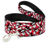 Buckle-Down Correa para Mascotas - Poses de Mickey Mouse dispersas Rojo/Negro/Blanco - 4 pies de Largo - 1 Pulgada de Ancho