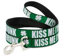 Buckle-Down Correa para mascotas - St. Pat's KISS ME I'm Drunk/Shamrock Green/White