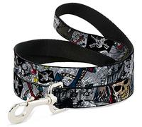 Buckle-Down Correa para Perro Dead Men Tell No Tales Close Up Blanca Disponible en Diferentes Longitudes y Anchos para Perros y Gatos pequeños, medianos y Grandes