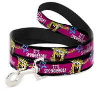 Buckle-Down Correa para Perro, diseño de Bob Esponja, diseño a Rayas, Color Negro, Rosa, Azul, Blanco, Disponible en Diferentes Longitudes y anchuras para Perros y Gatos pequeños, medianos y Grandes