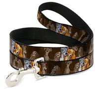 Buckle-Down Correa para perro Lady and Tramp 2 posturas espaguetis Kiss Scene Brown disponible en diferentes longitudes y anchos para perros y gatos pequeños, medianos y grandes, 4 pies de largo - 1/2