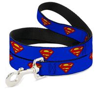 Buckle-Down Correa para Perro Superman Shield Azul Disponible en Diferentes Longitudes y Anchos para Perros y gatos pequeños, medianos y Grandes, 6 pies de Largo - 1 Pulgada de Ancho