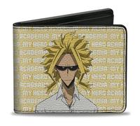 Buckle-Down Crunchyroll - Cartera plegable, My Hero Academia All Might Pose y logotipo del título, color amarillo y blanco, cuero vegano, Amarillo, 4.0" x 3.5", Casual