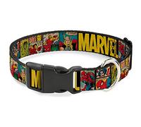Buckle Down - Cuello de plástico con Clip para Paneles de cómic Marvel/Retro, Color Negro y Amarillo, 2,5 cm de Ancho, para Cuello de 38 a 66 cm, tamaño Grande
