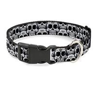 Buckle-Down - Cuello pequeño con diseño de Calaveras de azúcar apiladas de plástico Negro/Blanco, 2,5 cm de Ancho