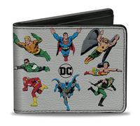 Buckle-Down DC Comics Billetera, plegable, Dc Justice League Retro Superhero Group Pose Blanco, Cuero Vegano, Gris, 4.0" x 3.5", Casual
