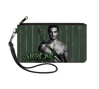 Buckle-Down DC Comics - Cartera con cremallera, flecha de pie, puntas de flecha, verde, gris, lona, verde (Green Arrow), 6.5" x 3.5"