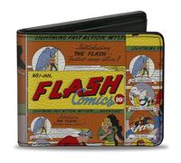 Buckle-Down DC Comics - Cartera plegable, clásica presentando el collage de paneles de cómics Flash, cuero vegano