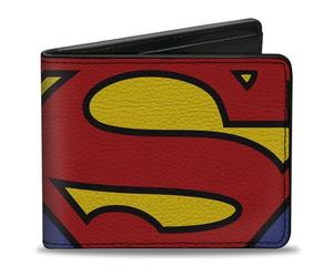 Buckle-Down DC Comics - Cartera plegable, diseño de Superman Close Up Shield azul, piel vegana, Azul, 4.0" x 3.5", Casual