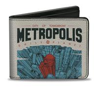Buckle-Down DC Comics - Cartera plegable, diseño de Superman Metropolis Daily Planet Sky View blanco, azul y rojo, cuero vegano, Blanco, 4.0" x 3.5", Casual