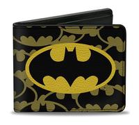 Buckle-Down DC Comics - Cartera plegable, logotipo de Batman centrado, apilado, cuero vegano, Negro -, 4.0" x 3.5", Casual