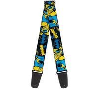Buckle-Down DC Comics - Correa para guitarra, Poses de Batman y collage de logotipos, negro, azul, amarillo, 5 cm de ancho, 5 cm de ancho, 74 cm de largo