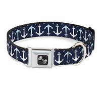 Buckle-Down DC-W30177-WS Anchor2 Flip C/U Navy/Baby Blue/White Seatbelt Dog Collar, Pequeño
