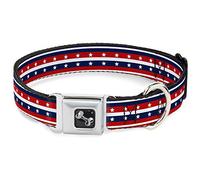 Buckle-Down DC-W30195-SAmericana Stripe with Stars2 Blue/Red/White Seatbelt Dog Collar, Small
