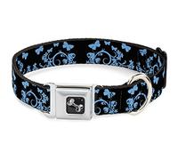 Buckle-Down DC-W30232-M - Cinturón de Seguridad para Perro, tamaño Mediano, diseño de Mariposas, Color Negro y Azul