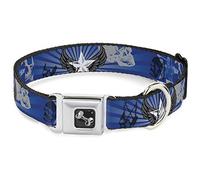 Buckle-Down DC-W30477-M - Cinturón de Seguridad para Perro, tamaño Mediano, diseño de Calaveras duras y Estrellas, Color Azul y Gris