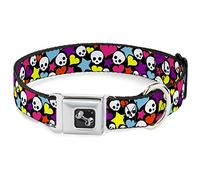 Buckle-Down DC-W30603-S. Collar para Perro, pequeño, diseño de Calaveras, Corazones y Estrellas, Color Negro y Multicolor