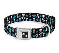 Buckle-Down DC-W31903-L - Cinturón de Seguridad para Perro, Grande, Calaveras y Estrellas, Color Negro, Blanco y Azul