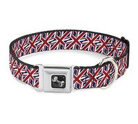 Buckle-Down DC-W32101-WS Reino Unido Banderas Diagonal cinturón de Seguridad Collar de Perro, Ancho pequeño