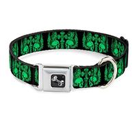 Buckle-Down DC-W32838-WL - Collar para cinturón de Seguridad para Perro, Talla Grande, Calaveras BD con alas, Color Negro y Verde