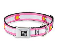 Buckle-Down DC-W35526-WL - Collar para cinturón de Seguridad para Perro, Grande, 5 Banderas de Colorado, Color Rosa, Blanco, Rosa y Amarillo