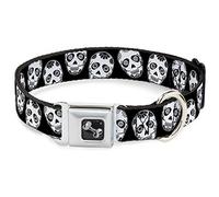 Buckle-Down DC-W37105-WM - Cinturón de Seguridad para Perro, tamaño Mediano, diseño de Calaveras de azúcar, Color Negro, Blanco y Negro