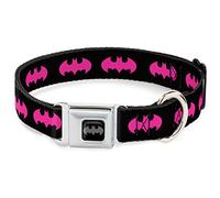 Buckle-Down DC-WBM215-WL Collar de Perro con Hebilla de cinturón de Seguridad de Batman, Negro/Fucsia, 1.5 Pulgadas de Ancho, se Adapta a Cuello de 18-32 Pulgadas, Grande