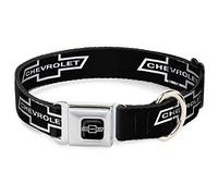 Buckle-Down DC-WCH044-WS 13-18" "CHAX-1965 Chevrolet Bowtie Full Color Negro/Blanco Collar de Perro, tamaño pequeño, Ancho