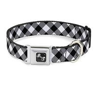 Buckle Down Diagonal Buffalo Plaid Negro/Blanco Collar de Perro Hueso, grande/15 - 26 "