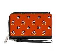 Buckle-Down Disney - Cartera con cremallera, diseño de Mickey Mouse Poses and Expressions dispersas, piel vegana, rojo, 7.5 x 4.5 pulgadas, casual, Red, 7.5"x4.5", Casual