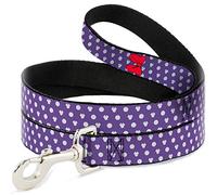 Buckle-Down Disney - Correa para Mascotas, Correa para Perro, diseño de Orejas de Lazo de Minnie Mouse, Puntos de Monograma Morado y Blanco, 6 pies de Largo 0.5 Pulgadas de Ancho