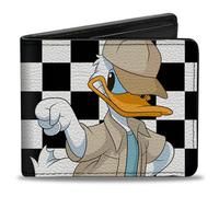 Buckle-Down Disney Wallet, plegable, Mickey y Donald Fist Bump Pose Checker Black Whiite, cuero vegano