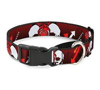 Buckle-Down DJ - Collar para Perro con diseño de Calaveras Arriba/Abajo, Color Negro/Rojo, Talla Grande, 2,54 cm