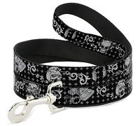 Buckle-Down DJSkulls Black/Gray - Correa para Mascota, 10,16 x 0,63 cm
