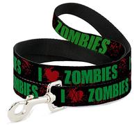 Buckle-Down DL-6FT-W30950 I Heart Zombies Bold Splatter Black/Green/Red Dog Leash, 6'