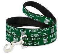 Buckle-Down DL-6FT-W31111 Keep Calm and Drink On/Beer Green/White Dog Leash, 6'