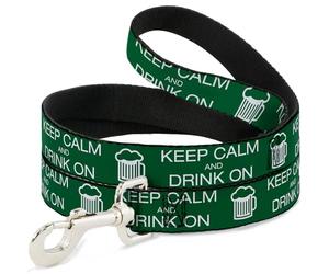 Buckle-Down DL-6FT-W31111 Keep Calm and Drink On/Beer Green/White Dog Leash, 6'