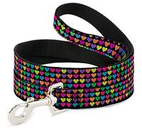 Buckle-Down DL-6FT-W31329 Mini Corazones Negro/Multi Neon Pet Leash, 6' de Largo - 1" de Ancho
