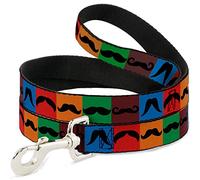 Buckle-Down DL-6FT-W31365-W Mustaches Multi Color Blocks/Black Pet Leash, 6' de Largo, 1.5" de Ancho