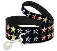 Buckle-Down DL-6FT-W31404 Nautical Star Black/Multi Color Pet Leash, 6' de Largo - 1" de Ancho