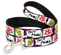 Buckle-Down DL-6FT-W31697-N Pure Punk con Pines de Seguridad Negro/Fucsia/Blanco para Mascota, 6 'de Largo - 1/2 "de Ancho
