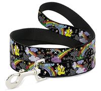 Buckle-Down DL-6FT-W31802-W Rainbow Cloud Stars Black Pet Leash, 6' de Largo, 1.5" de Ancho