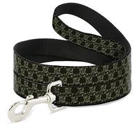 Buckle-Down DL-6FT-W32052-W Top Skulls Black/Olive Pet Leash, 6' de Largo - 1.5" de Ancho