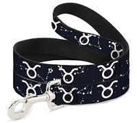 Buckle-Down DL-6FT-W32645-W Zodiac Taurus Symbol/Constellations Black/White Pet Leash, 6' Long - 1.5" Wide