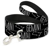 Buckle-Down DL-6FT-W32647-N Zodiac Gemini/Constellation Black/White Pet Leash, 6' de Largo - 1/2" de Ancho