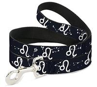 Buckle-Down DL-6FT-W32654-W Zodiac Leo Symbol/Constellations Black/White Pet Leash, 6' Long - 1.5" Wide