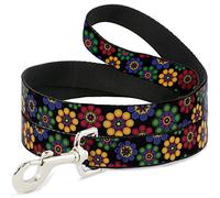 Buckle-Down DL-6FT-W34260-N Psychedelic Daisies Black/Multi Color Pet Leash, 6' de Largo - 1/2" de Ancho