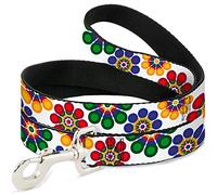 Buckle-Down DL-6FT-W34261-N Psychedelic Daisies C/U White/Multi Color Pet Leash, 6' de Largo - 1/2" de Ancho